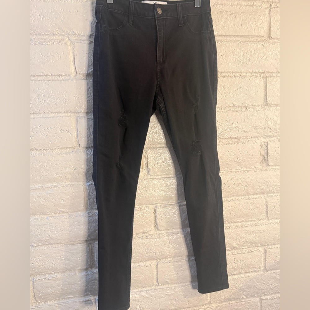 Hollister Curvy High Rise Black Distressed Skinny Jeans W27 L28 - Picture 5 of 6